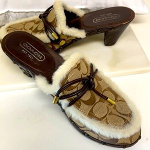 COPY - Coach brown signature fleece trimmed wood clogs 8